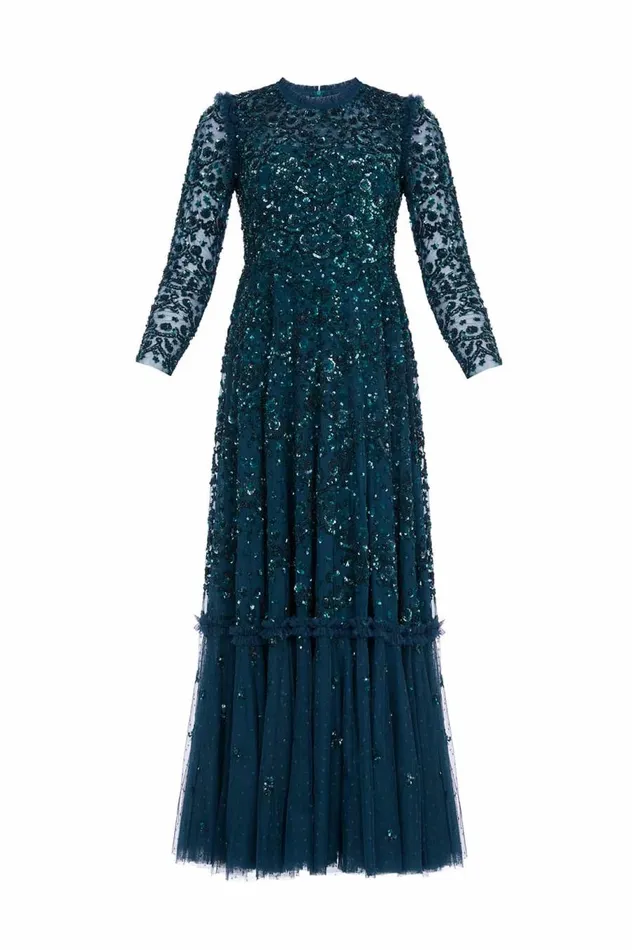Women Embellished Dresses Needle and Thread Alina Sequin Ankle Gown Green