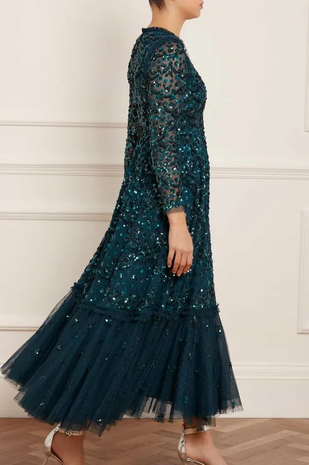 Women Embellished Dresses Needle and Thread Alina Sequin Ankle Gown Green