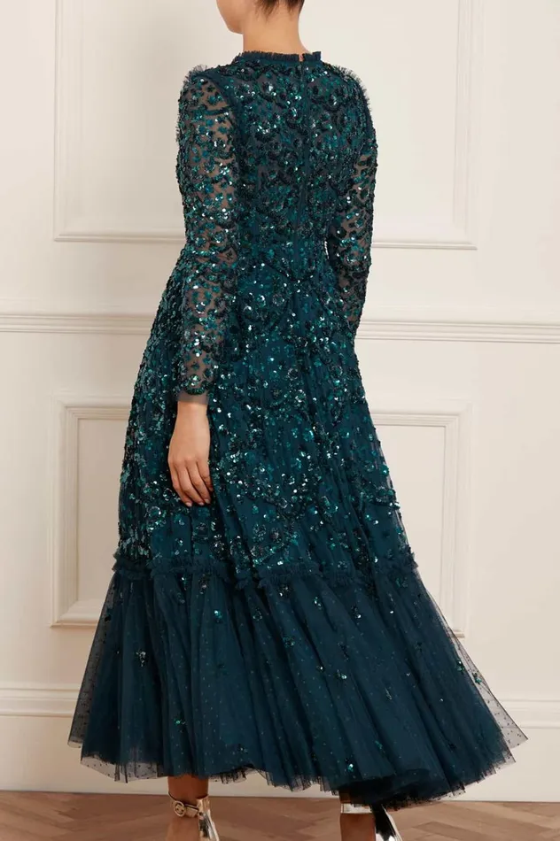Women Embellished Dresses Needle and Thread Alina Sequin Ankle Gown Green