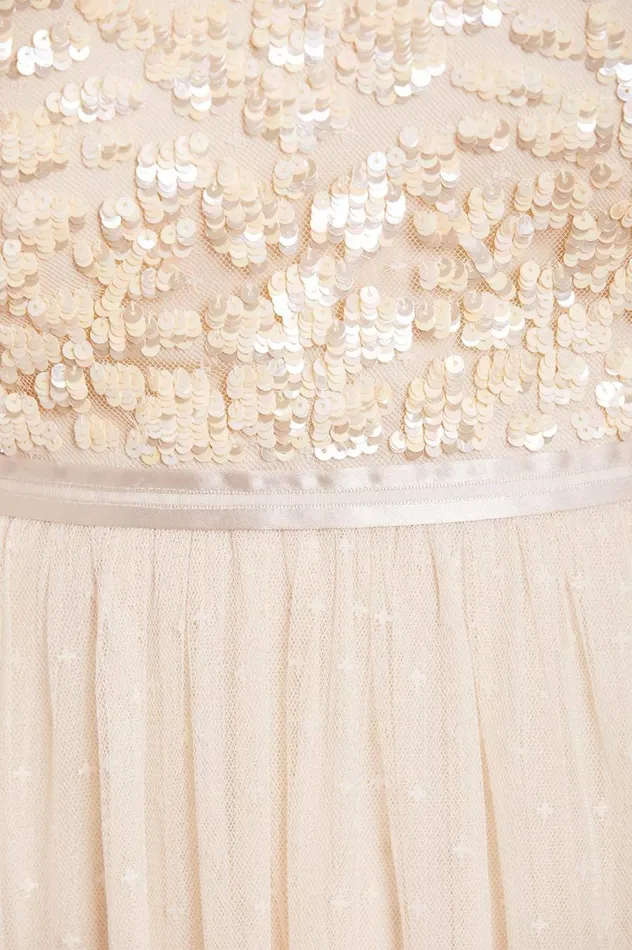 Women Embellished Dresses Needle and Thread Amalie Bodice Long Sleeve VNeck Ankle Gown Champagne