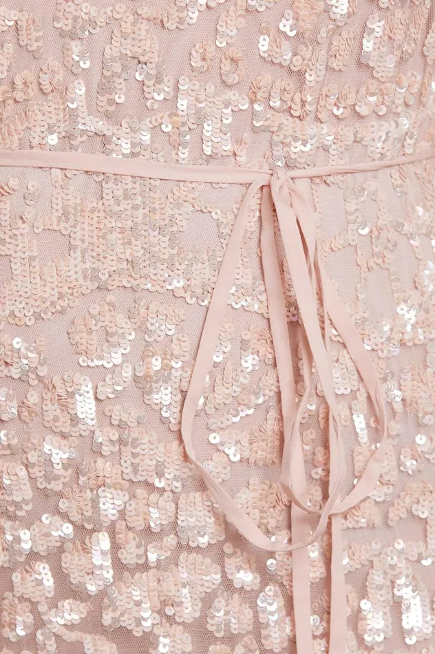 Women Embellished Dresses Needle and Thread Annie Sequin Tiered Ankle Gown Pink