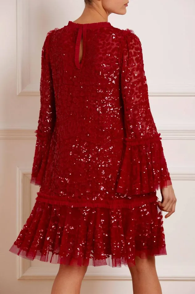 Women Embellished Dresses Needle and Thread Annie Sequin Tiered Mini Dress Red