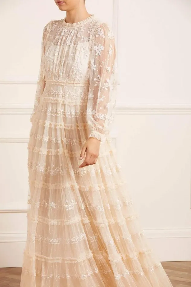 Women Embellished Dresses Needle and Thread Eve Sequin Gown Champagne