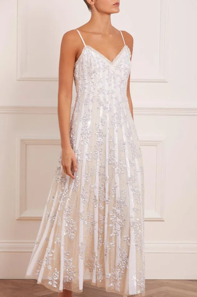 Women Embellished Dresses Needle and Thread Floral Evermore Sequin Cami Ankle Gown Champagne