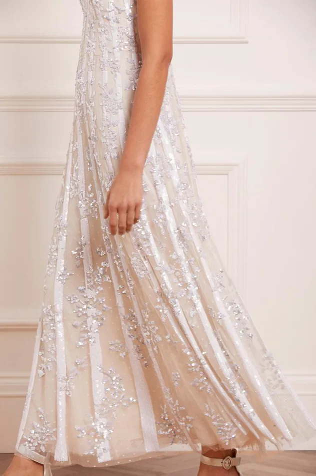 Women Embellished Dresses Needle and Thread Floral Evermore Sequin Cami Ankle Gown Champagne