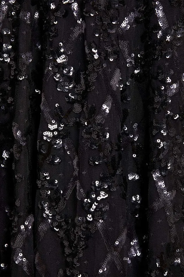 Women Embellished Dresses Needle and Thread Floral Lattice Ruffle Gown Black
