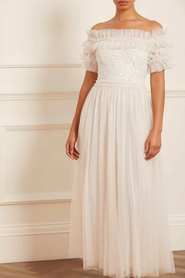 Women Embellished Dresses Needle and Thread Sequin Wreath Bodice OffShoulder Ankle Gown Champagne Women Embellished Dresses Needle and Thread Sequin Wreath Bodice OffShoulder Ankle Gown Champagne