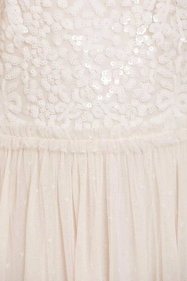 Women Embellished Dresses Needle and Thread Sequin Wreath Bodice OffShoulder Ankle Gown Champagne