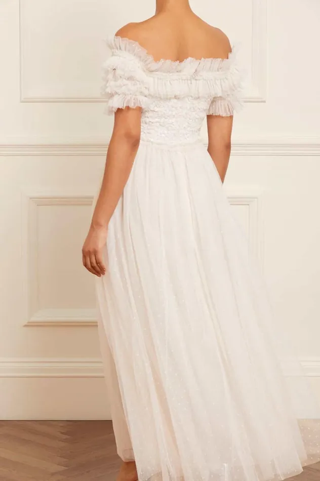 Women Embellished Dresses Needle and Thread Sequin Wreath Bodice OffShoulder Ankle Gown Champagne