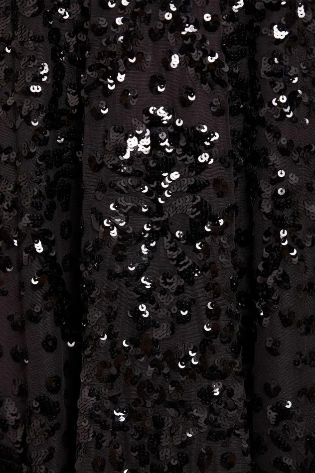 Women Embellished Dresses Needle and Thread Sequin Wreath OffShoulder Gown Black