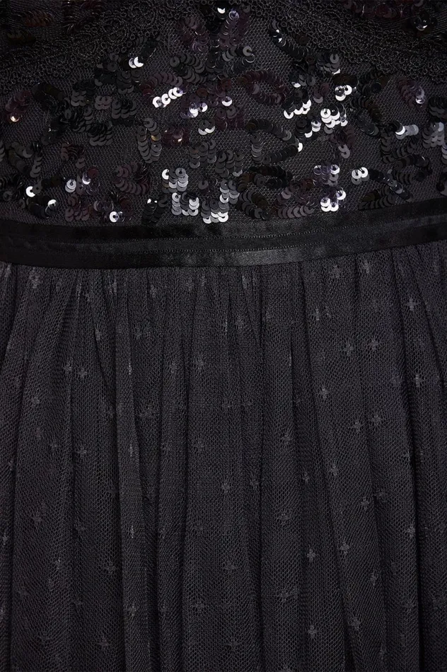 Women Embellished Dresses Needle and Thread Shimmer Primrose Bodice Ankle Gown Black