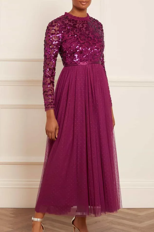 Women Embellished Dresses Needle and Thread Tempest Bodice Ankle Gown Purple