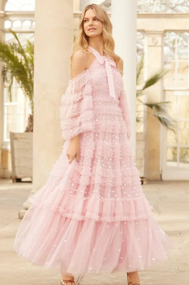 Women Embellished Dresses Needle and Thread Vivian Off Shoulder Gown Pink