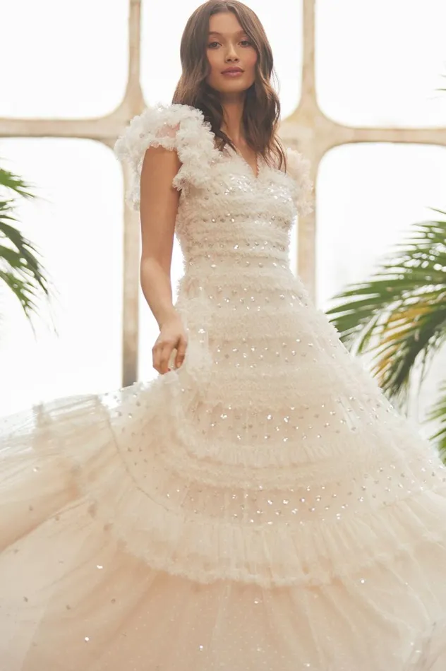 Women Embellished Dresses Needle and Thread Vivian VNeck Gown Champagne