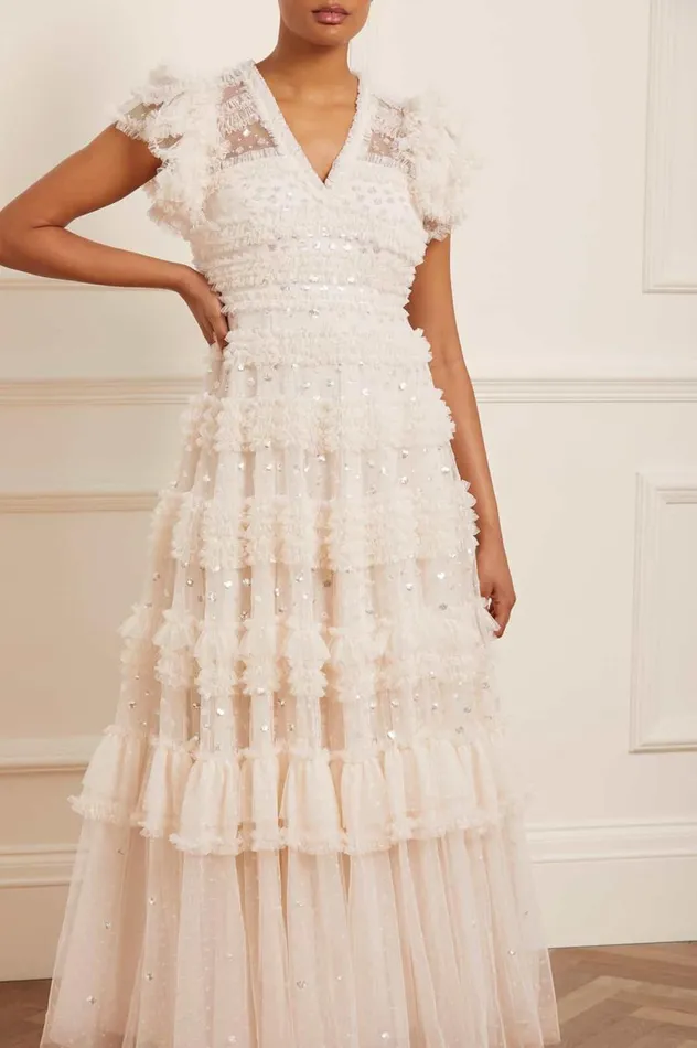 Women Embellished Dresses Needle and Thread Vivian VNeck Gown Champagne Women Embellished Dresses Needle and Thread Vivian VNeck Gown Champagne