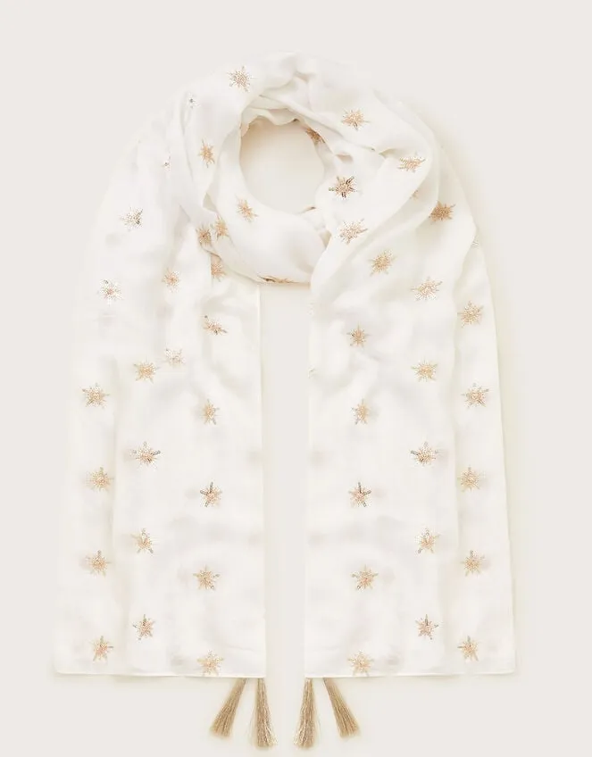 Women Embellished Lightweight Scarf Cream Monsoon Scarves