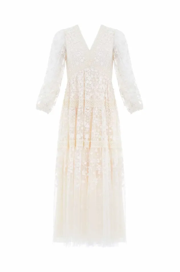 Women Embroidered Dresses Needle and Thread Celestia Ribbon Ankle Gown Champagne