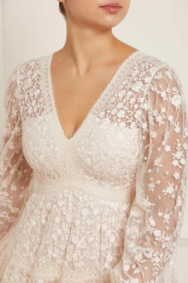 Women Embroidered Dresses Needle and Thread Celestia Ribbon Ankle Gown Champagne