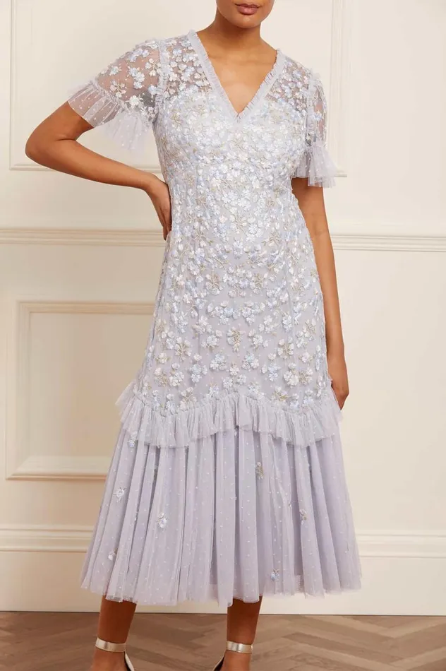 Women Embroidered Dresses Needle and Thread Evening Primrose Ballerina Dress Blue