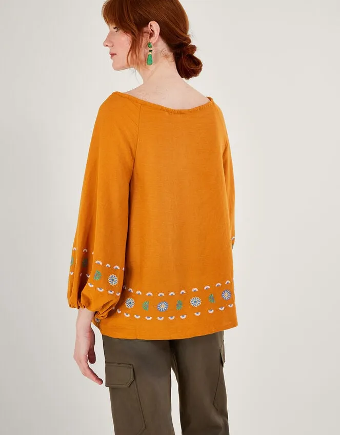 Women Embroidered Flower Tunic Top In Linen Blend Yellow Monsoon Dresses