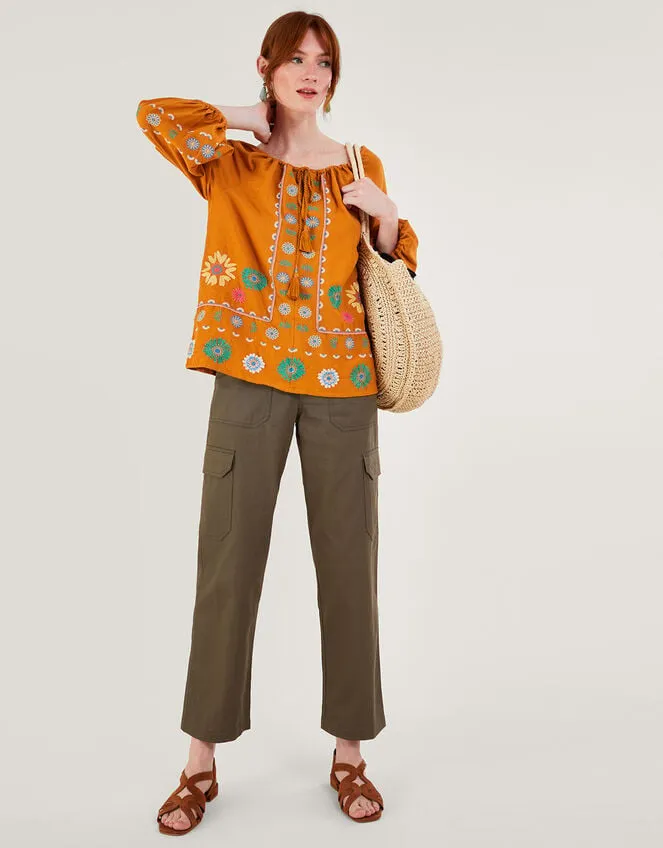 Women Embroidered Flower Tunic Top In Linen Blend Yellow Monsoon Dresses