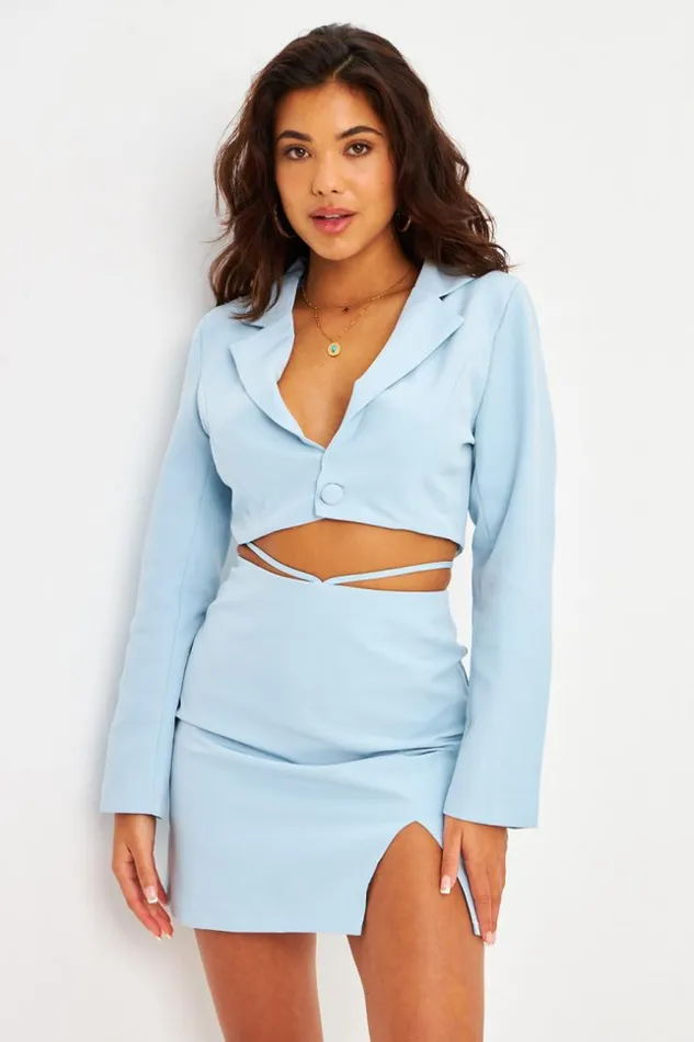 Women Ensemble 2 Pices Blazer Court Jupe Tailleur Bleu Clair Bleuclair Brentiny Paris Jackets Women Ensemble 2 Pices Blazer Court Jupe Tailleur Bleu Clair Bleuclair Brentiny Paris Jackets
