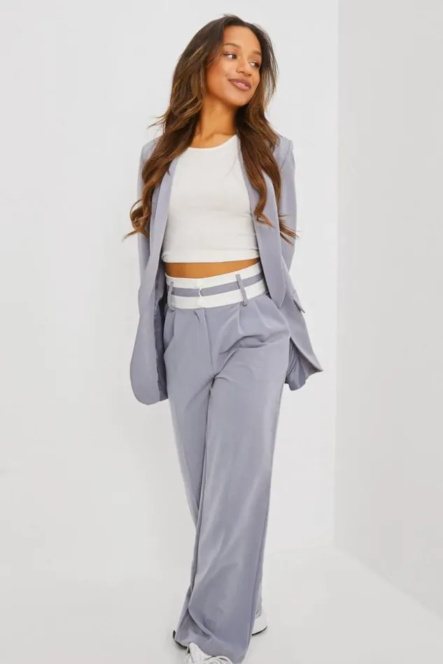 Women Ensemble 2 Pices Blazer Pantalon Gris Grey Brentiny Paris Sets With Top Bottoms