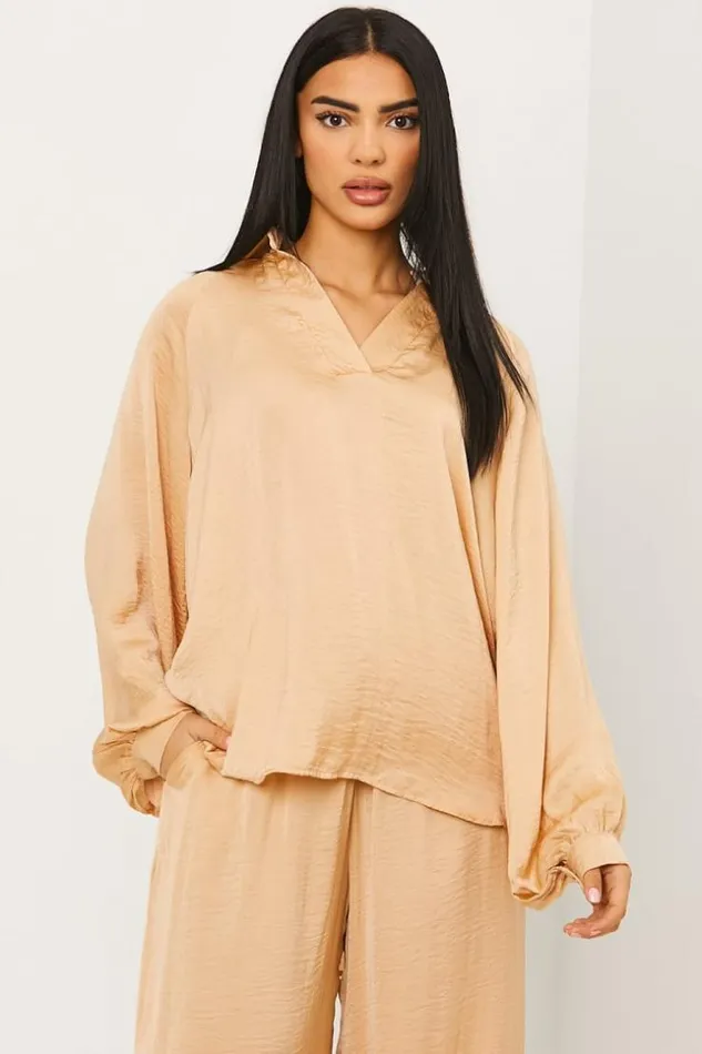 Women Ensemble 2 Pices Chemise Pantalon Beige Fluide Beige Brentiny Paris Sets With Top Bottoms Women Ensemble 2 Pices Chemise Pantalon Beige Fluide Beige Brentiny Paris Sets With Top Bottoms