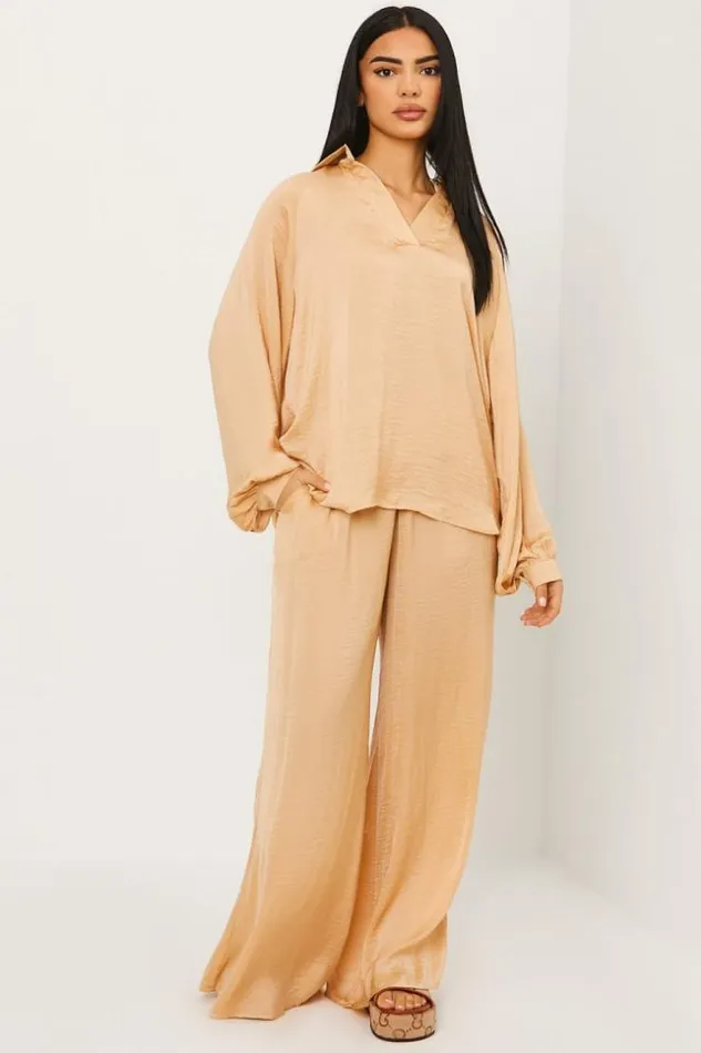 Women Ensemble 2 Pices Chemise Pantalon Beige Fluide Beige Brentiny Paris Sets With Top Bottoms Women Ensemble 2 Pices Chemise Pantalon Beige Fluide Beige Brentiny Paris Sets With Top Bottoms