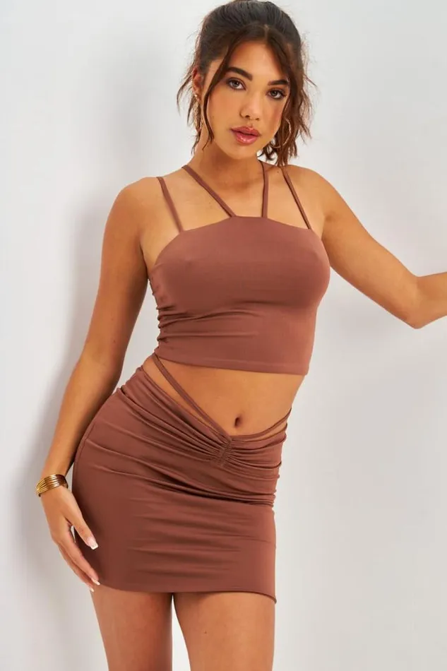 Women Ensemble 2 Pices Crop Top Jupe Cordon Marron Brentiny Paris Top And Tank Tops Women Ensemble 2 Pices Crop Top Jupe Cordon Marron Brentiny Paris Top And Tank Tops