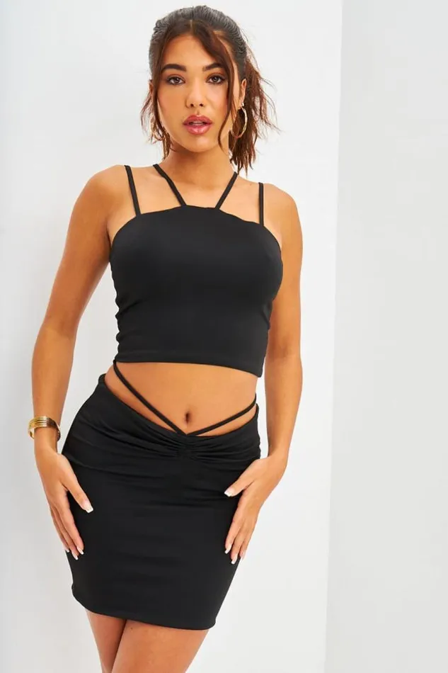 Women Ensemble 2 Pices Crop Top Jupe Cordon Noir Brentiny Paris Top And Tank Tops