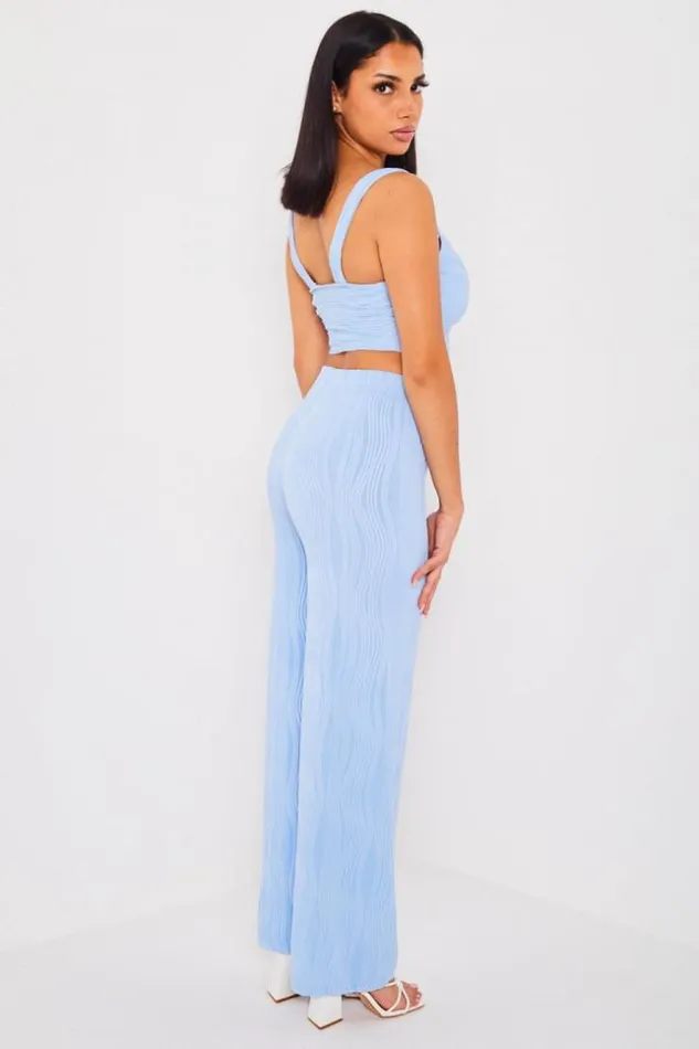 Women Ensemble 2 Pices Crop Top Pantalon Bleu Motif Vague Blue Brentiny Paris Pants Women Ensemble 2 Pices Crop Top Pantalon Bleu Motif Vague Blue Brentiny Paris Pants