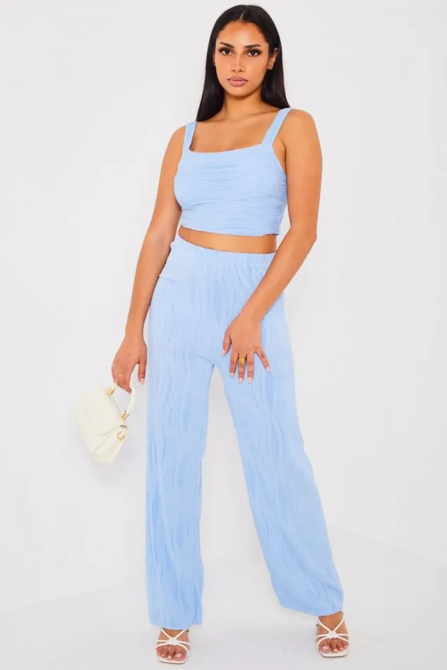 Women Ensemble 2 Pices Crop Top Pantalon Bleu Motif Vague Blue Brentiny Paris Pants Women Ensemble 2 Pices Crop Top Pantalon Bleu Motif Vague Blue Brentiny Paris Pants