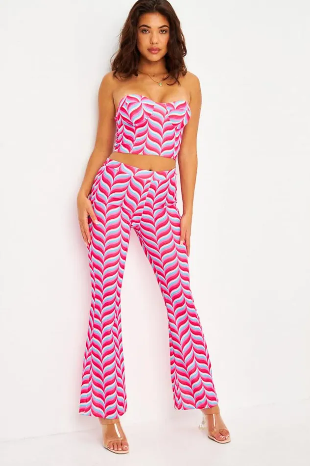 Women Ensemble 2 Pices Crop Top Pantalon vas RoseBleu Imprim Rtro Pink Brentiny Paris Top And Tank Tops