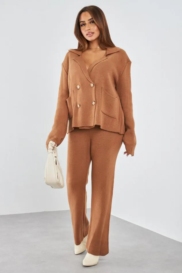 Women Ensemble 2 Pices Gilet Pantalon En Maille Camel Camel Brentiny Paris White Tops