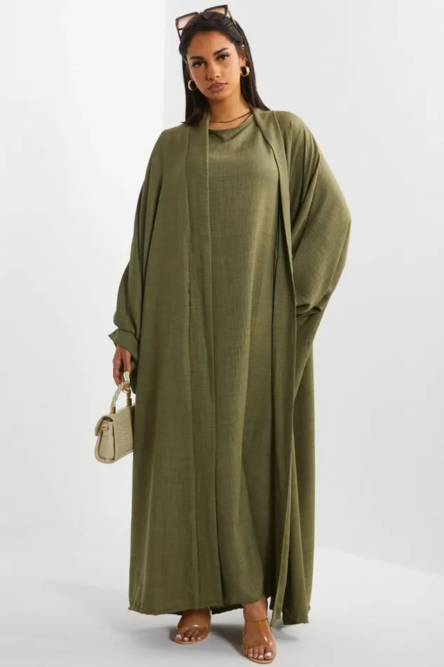 Women Ensemble 2 Pices Kimono Robe Kaki Khaki Brentiny Paris Jackets