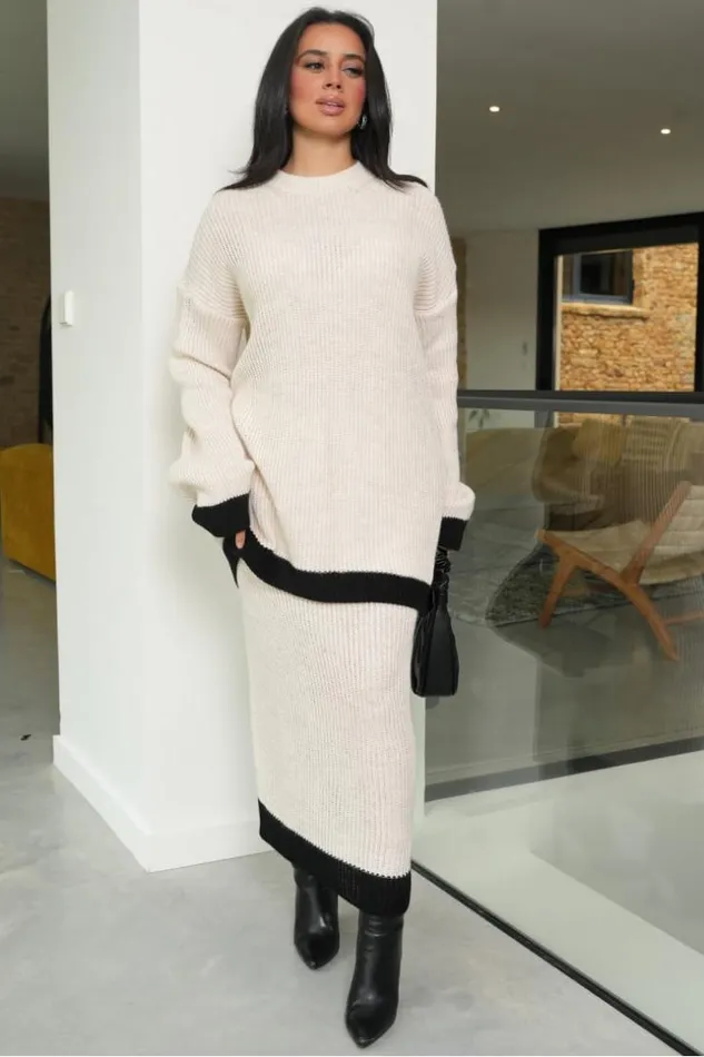 Women Ensemble 2 Pices Pull Jupe Bicolore Beige Et Noir Beige Brentiny Paris White Tops Women Ensemble 2 Pices Pull Jupe Bicolore Beige Et Noir Beige Brentiny Paris White Tops