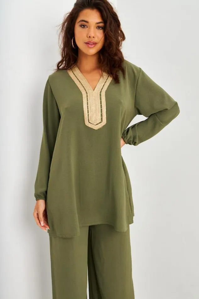Women Ensemble 2 Pices Tunique Pantalon Kaki Khaki Brentiny Paris Sets With Top Bottoms Women Ensemble 2 Pices Tunique Pantalon Kaki Khaki Brentiny Paris Sets With Top Bottoms