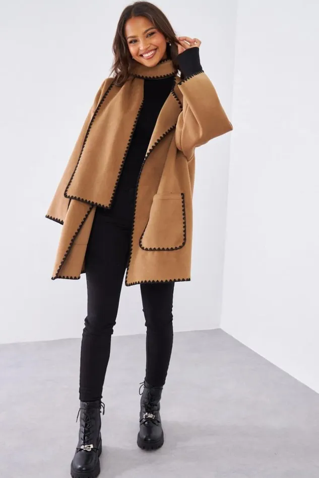 Women Ensemble 2 Pices Veste charpe Camel Camel Brentiny Paris Jackets