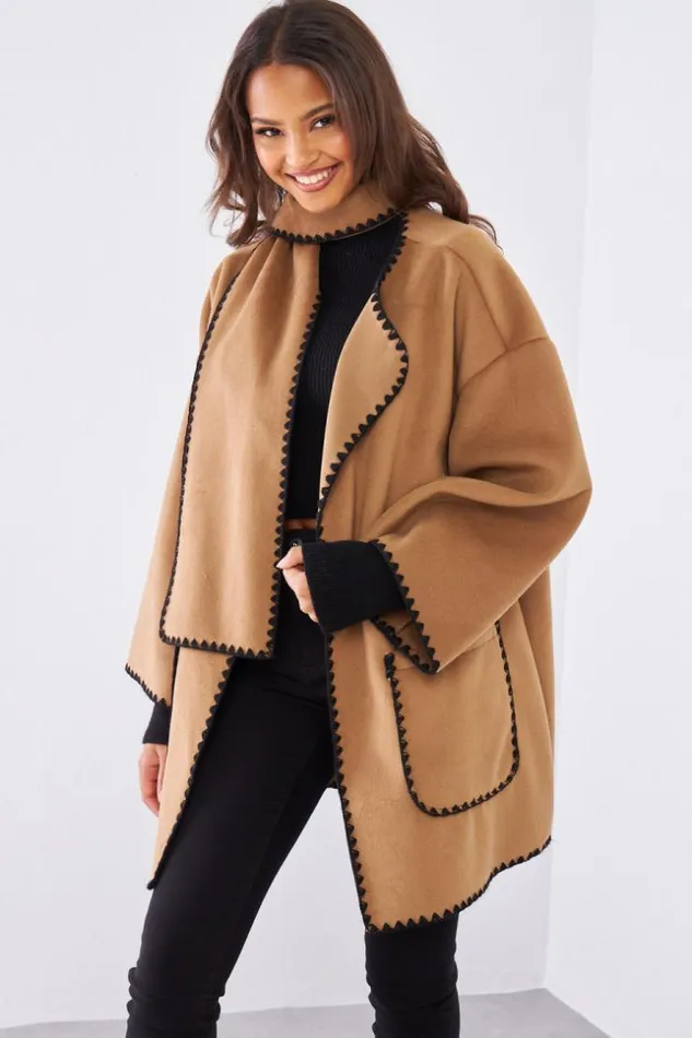 Women Ensemble 2 Pices Veste charpe Camel Camel Brentiny Paris Jackets