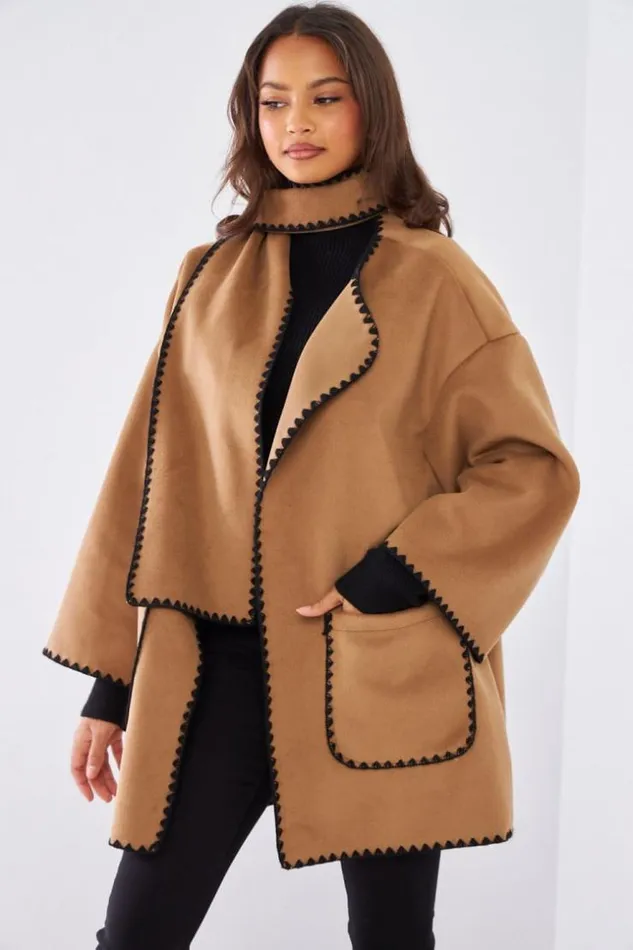 Women Ensemble 2 Pices Veste charpe Camel Camel Brentiny Paris Jackets