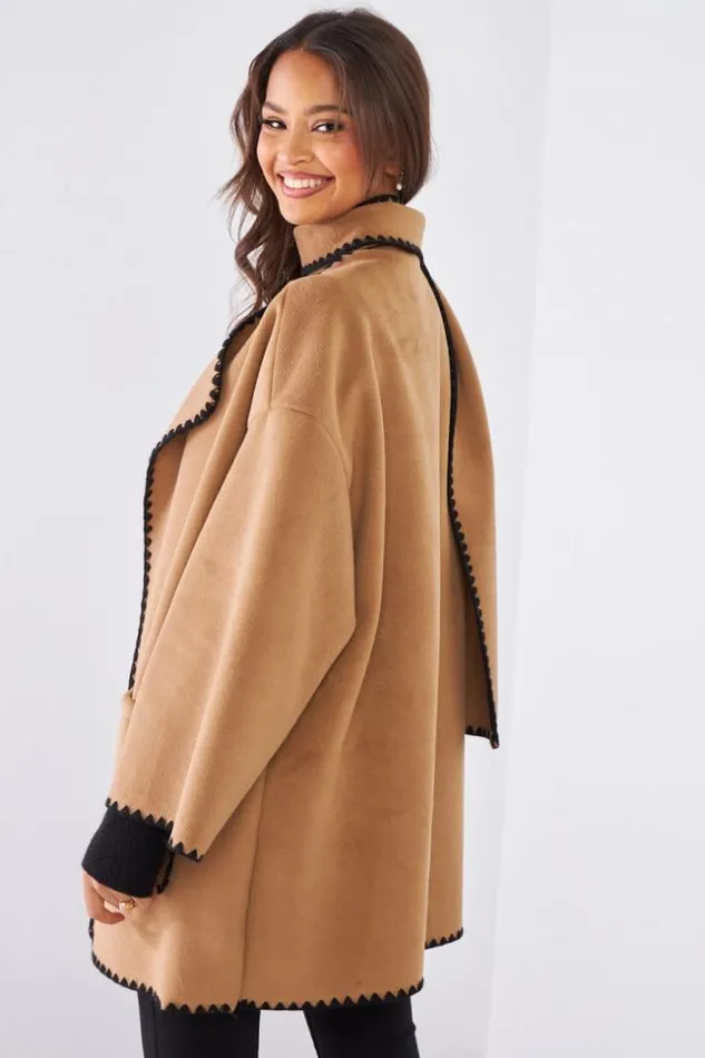 Women Ensemble 2 Pices Veste charpe Camel Camel Brentiny Paris Jackets