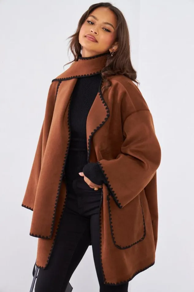 Women Ensemble 2 Pices Veste charpe Marron Brown Brentiny Paris Jackets