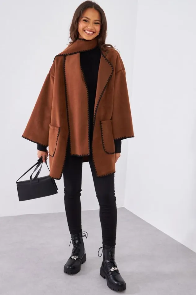 Women Ensemble 2 Pices Veste charpe Marron Brown Brentiny Paris Jackets