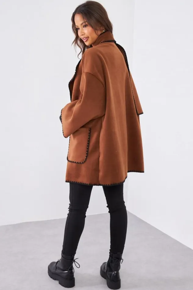 Women Ensemble 2 Pices Veste charpe Marron Brown Brentiny Paris Jackets