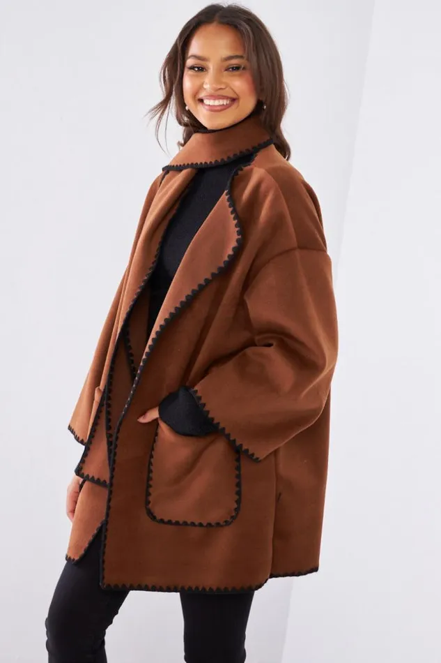 Women Ensemble 2 Pices Veste charpe Marron Brown Brentiny Paris Jackets