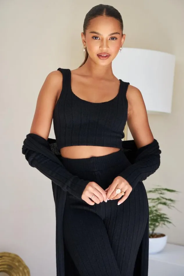 Women Ensemble 3 Pices Gilet Top Pantalon Noir Ctel Black Brentiny Paris Crop Tops Women Ensemble 3 Pices Gilet Top Pantalon Noir Ctel Black Brentiny Paris Crop Tops