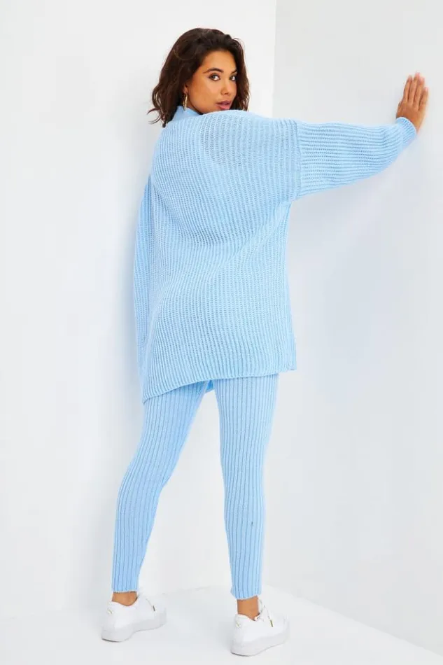 Women Ensemble Bleu Clair En Maille Gilet Pantalon Bleuclair Brentiny Paris Sets With Top Bottoms