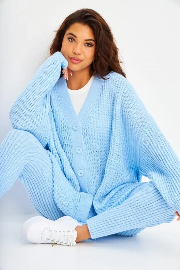 Women Ensemble Bleu Clair En Maille Gilet Pantalon Bleuclair Brentiny Paris Sets With Top Bottoms