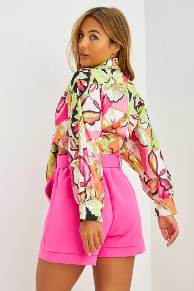 Women Ensemble Chemise Satine Crop Motifs Fuchsia Short Rose Taille Haute Pink Brentiny Paris Shirts and Blouses Women Ensemble Chemise Satine Crop Motifs Fuchsia Short Rose Taille Haute Pink Brentiny Paris Shirts and Blouses